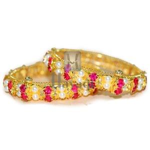 Ram Rajya Pearl Pink Stone Traditional Bangles