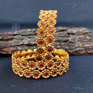 Antique Bangle Set Maroon-White Stones Studded