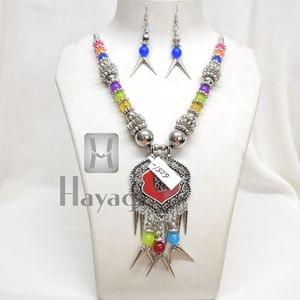 Silver Oxidized Necklace Earring Pendant Navratri Jewellery_Hayagi