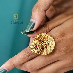 Floral Finger Ring Rajwadi Polish