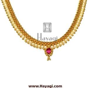 Kolhapuri Thushi in Gold Finish & Moti Online Shopping - Hayagi