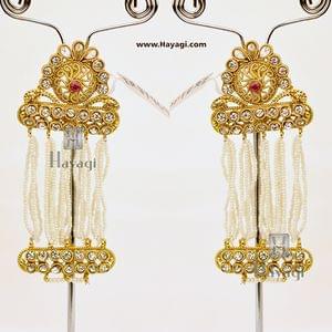 White AD Stones Dangler Pearl Golden Earring Online