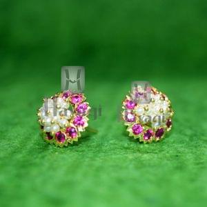 Kudi, Moti Thushi Tops Earrings Pearl Stone Tops