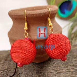 Dangler Thread Red Earrings Round_Hayagi(Pune)