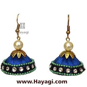 Silk/Resham Thread Blue Jhumka Earrings