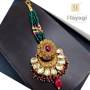 Rajwadi Borla Maang Tikka Kundan Studded