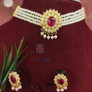Pearl Choker Round Stone Pendant