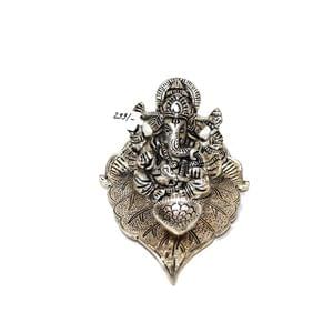 Ganesha/Ganpati And Diya On Leaf In Silver Finish Online