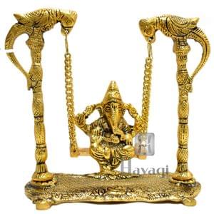 Golden Finish Ganesha On Jhula Hindu Idol For Home Mandir_Hayagi