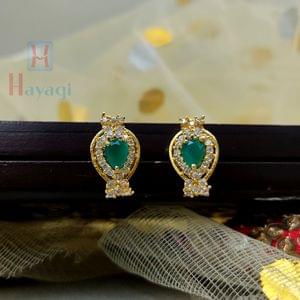 Golden Eartops With Green Stone