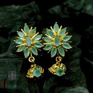 Emerald Green Stud Earrings In Golden