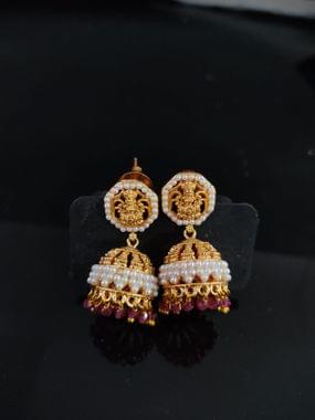 Temple Jhumki- Pearls Decorated Laxmi Design Jhumki