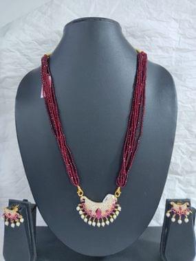 Maroon Crystal Mala With Traditional Pendant
