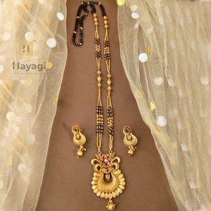 Rajwadi Long Mangalsutra And Earrings Set