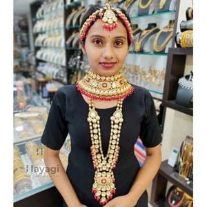 Bridal Jewellery- Golden Polki Red Beads Set Online