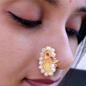 Nath- Golden Nath Pearls Studded Right Side Wearable