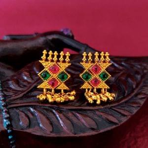 Traditional Earrings- Golden Tops With Multicolor Stones