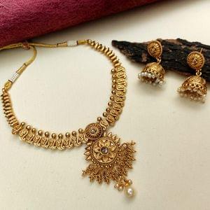 Short Necklace- Antique Golden Short Necklace Online