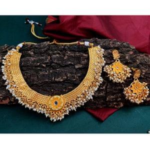 Golden Short Necklace- South Indian Necklace