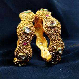 Trendy Antique Gold Kada Bangles Multi CLR Stone Studded