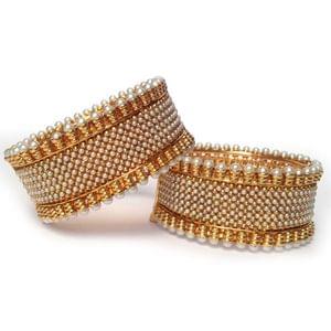 Bangle-White and Golden Artificial Pearl Adjustable Bangle