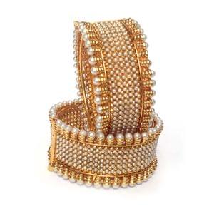 Bangle-White and Golden Artificial Pearl Adjustable Bangle