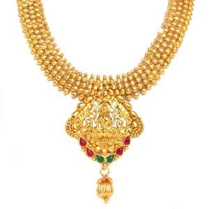 Temple Laxmi God Pendant Real Look Traditional Necklace Set