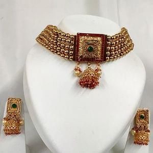 Traditional Short Necklace Square Pendant Jhumki Decorated
