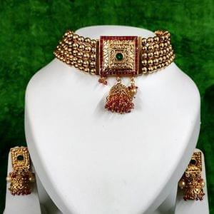 Traditional Short Necklace Square Pendant Jhumki Decorated