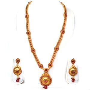 Round Pendant Long Necklace Set, Bridal Jewellery