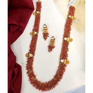 Antique Red Crystals Long Necklace Set