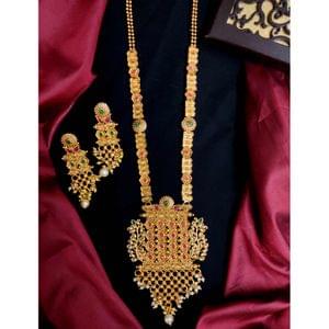 Semi Classic Antique Gold Finish Long Necklace Set