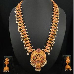 Laxmi Pendant Pearl Long Bridal Necklace