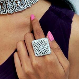 Rhodium Finger Ring- Square Shape Finger Ring