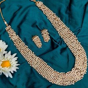 Pearl Studded Gold Long Necklace
