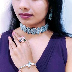 Rhodium Bridal Necklace With Mint Stone