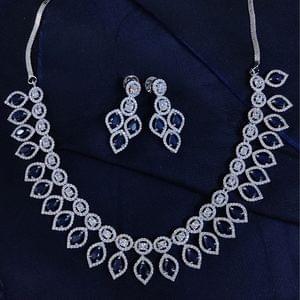 Rhodium Blue Stone Necklace Petal Designer
