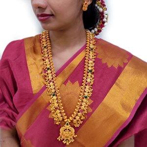 Traditional Laxmi Pendant  Heavy Long Saaj Geru Polish