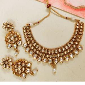 Kundan White Golden Toned Necklace