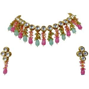 Elegant Kundan Necklace With Crystals Combination