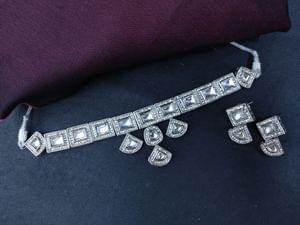 Silver Kundan Necklace Stones Studded