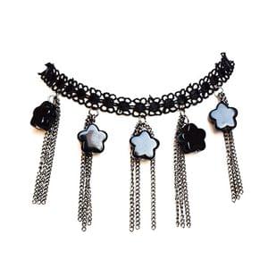Fashion Jewellery Black Flower Beads Fabric Choker_Hayagi