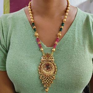 Rajwadi Pendant Set With Long Earrings