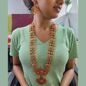 South Indian Long Necklace In Heavy Multicolor Stones