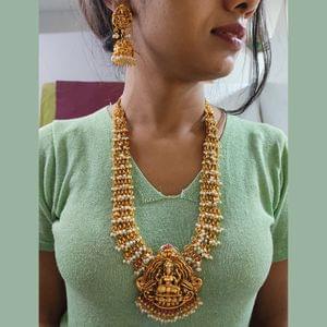 Temple Jewellery- Laxmi Pendant Matte Pearls Necklace