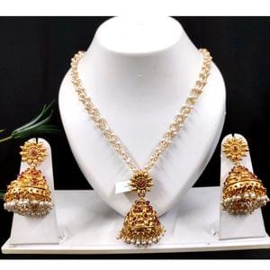 Kemp Jhumki Pendant Set with Pearls
