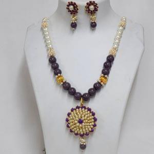 Violet Crystals Beads Pendant Mala Set