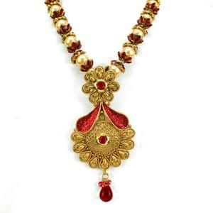 Antique Pendant Pearl Rajwada Meena Pink Mala Set