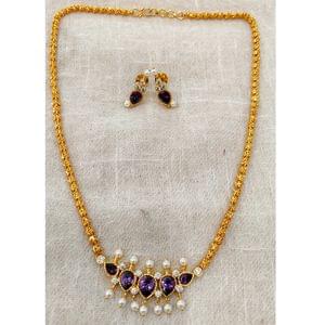 Chain Tanmani Pendant Set Lavender Stone Studded