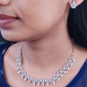 Rhodium AD Stone Necklace Set For Party Wear